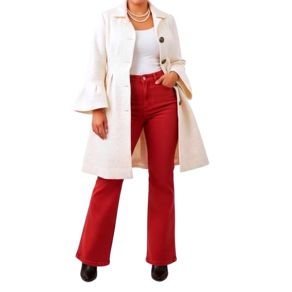 Grace Elements Jackets & Blazers - Grace Elements White Jacquard Button Front Flare Sleeve Jacket Coat Size 4